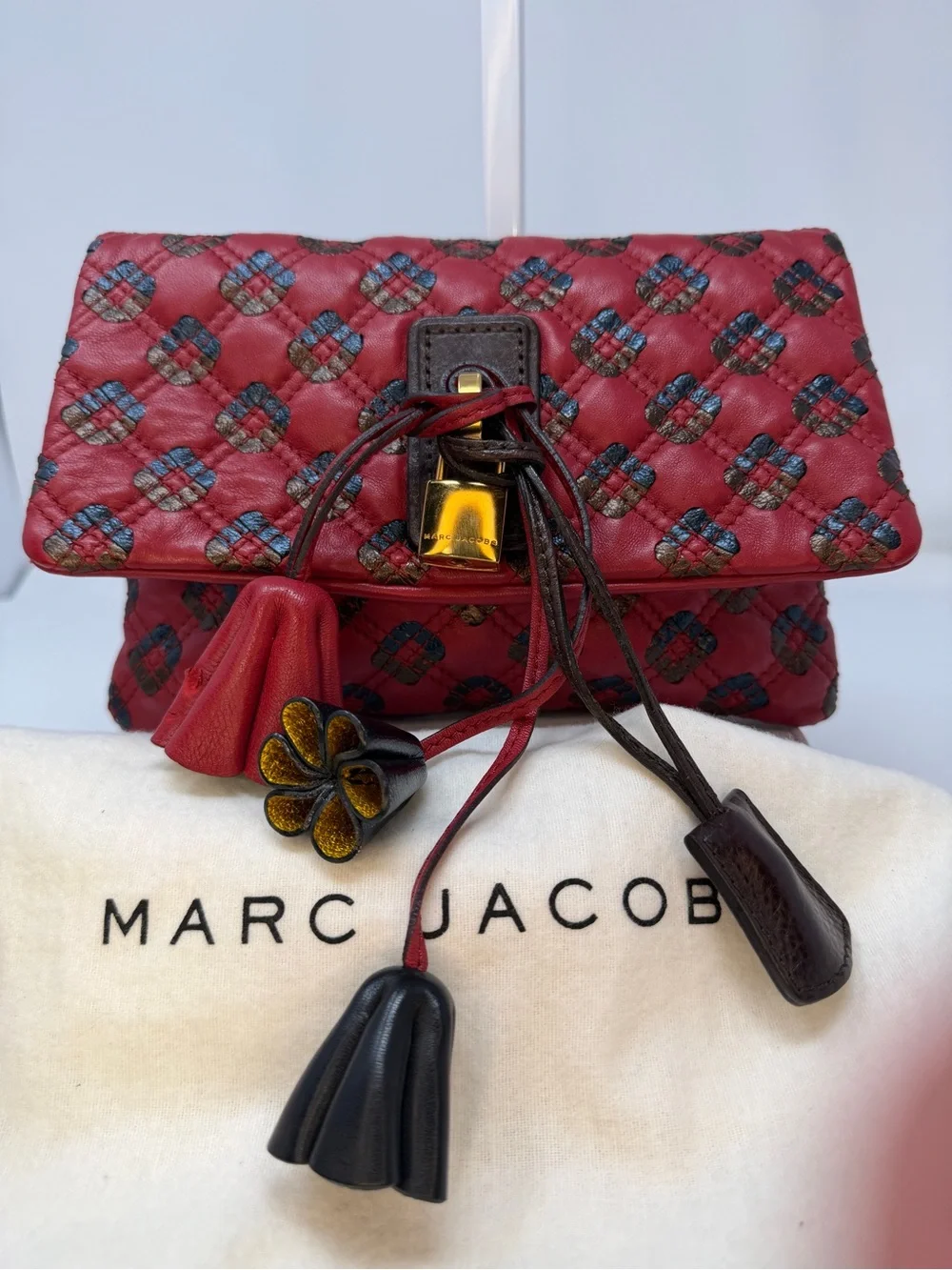 Marc Jacobs Memphis Tassel Padlock Pochette Clutch Bag Quilted Leather